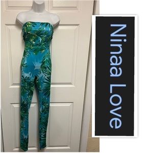 Palm Tree Strapless One Piece Body Con Jumper